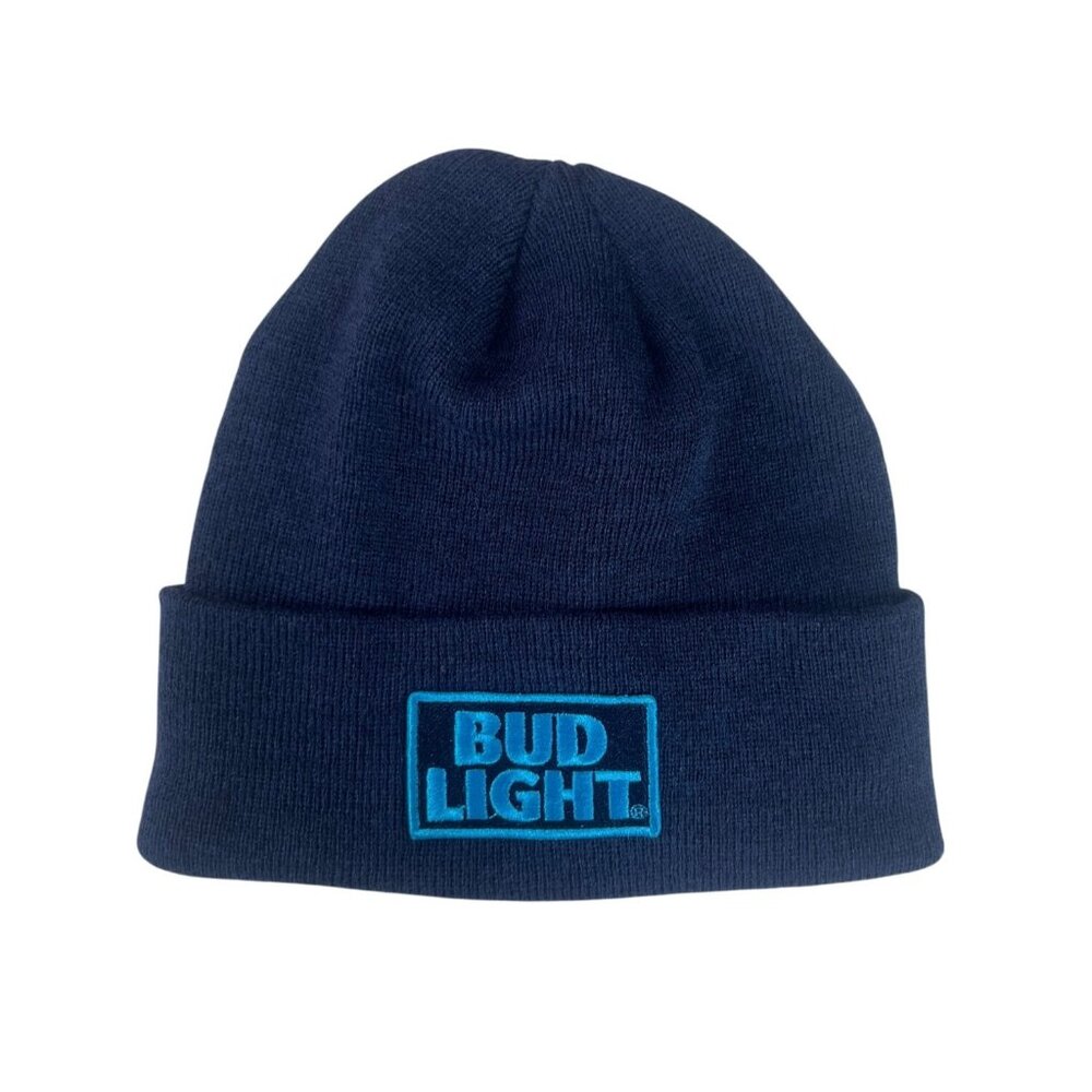 Bud Knit Beanie Hat Blue New WOT Embroidered Logo‎